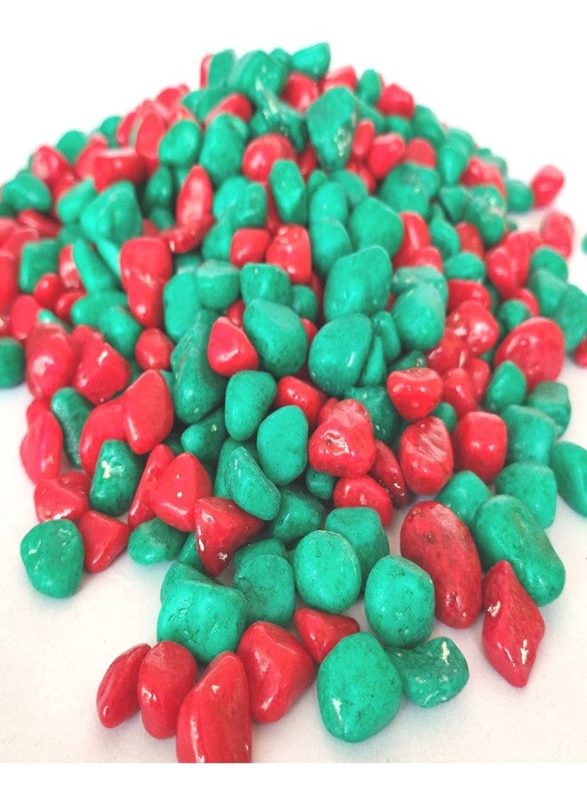 Ercole® Decorative Coloured Painted Asymmetric Marble Stone Pebbles for Vase Filler Plant Pots Aquarium Home Garden Outdoor Decoration (Red & Green, 3 Kg) - Image 1